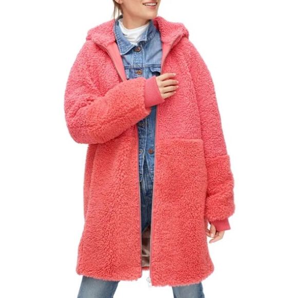 J.CREW Mixed Teddy Fleece Coat Pink